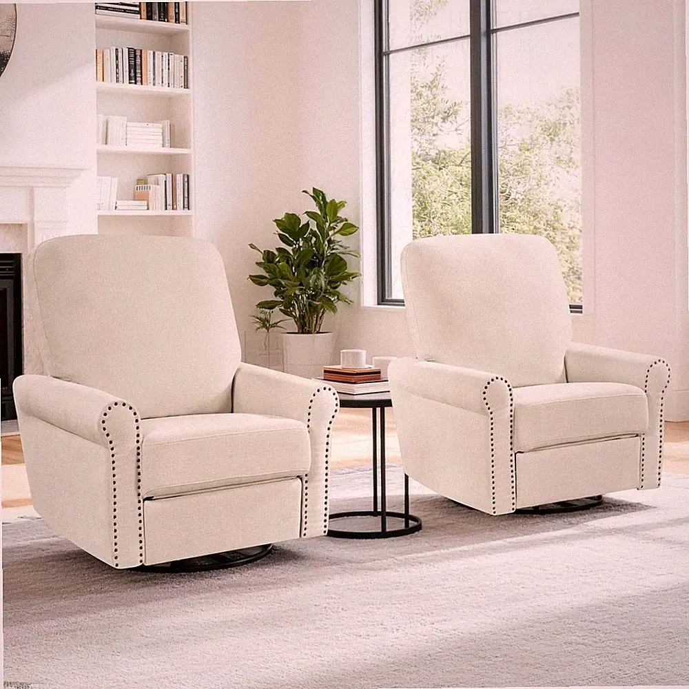 360° Swivel Rocker Recliner Chair with Upholstered Backrest, Small Rocking Recli