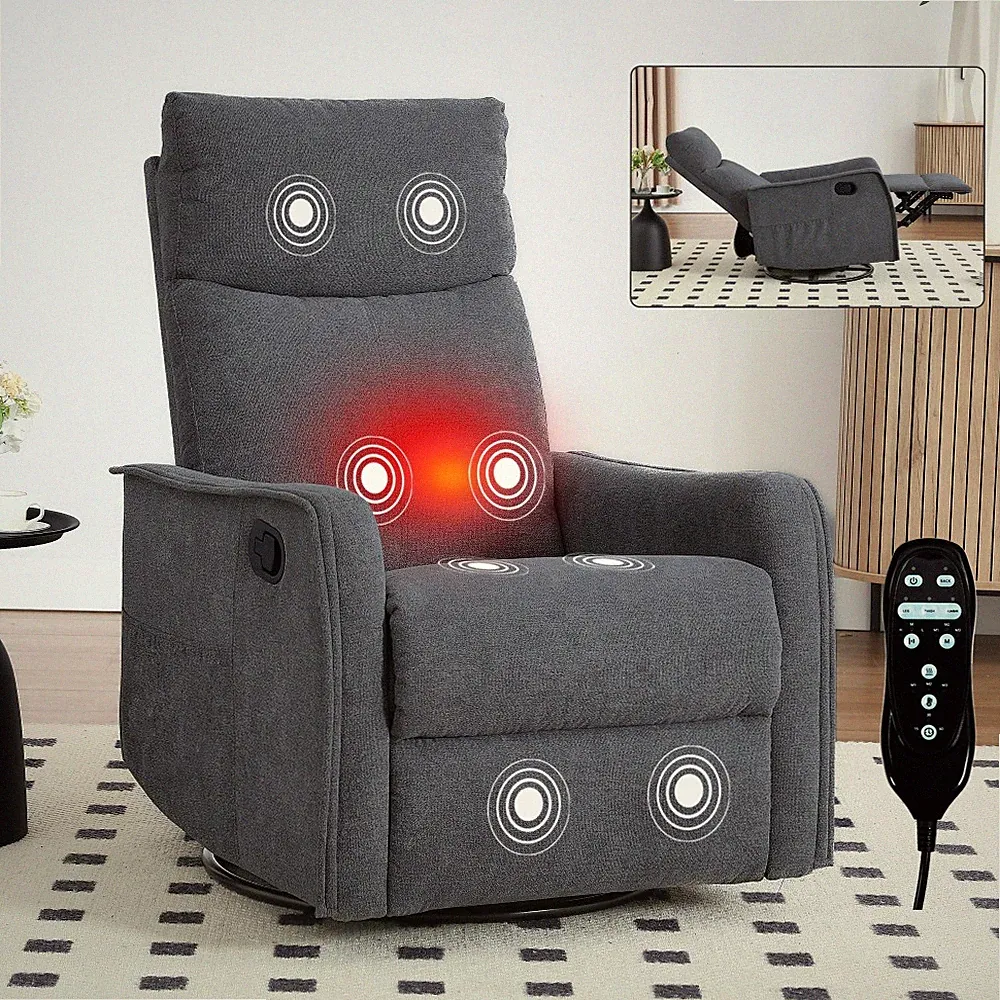 Heat Massage Manual Recliner Chair Rocker, Swivel,Fabric,For Living Room